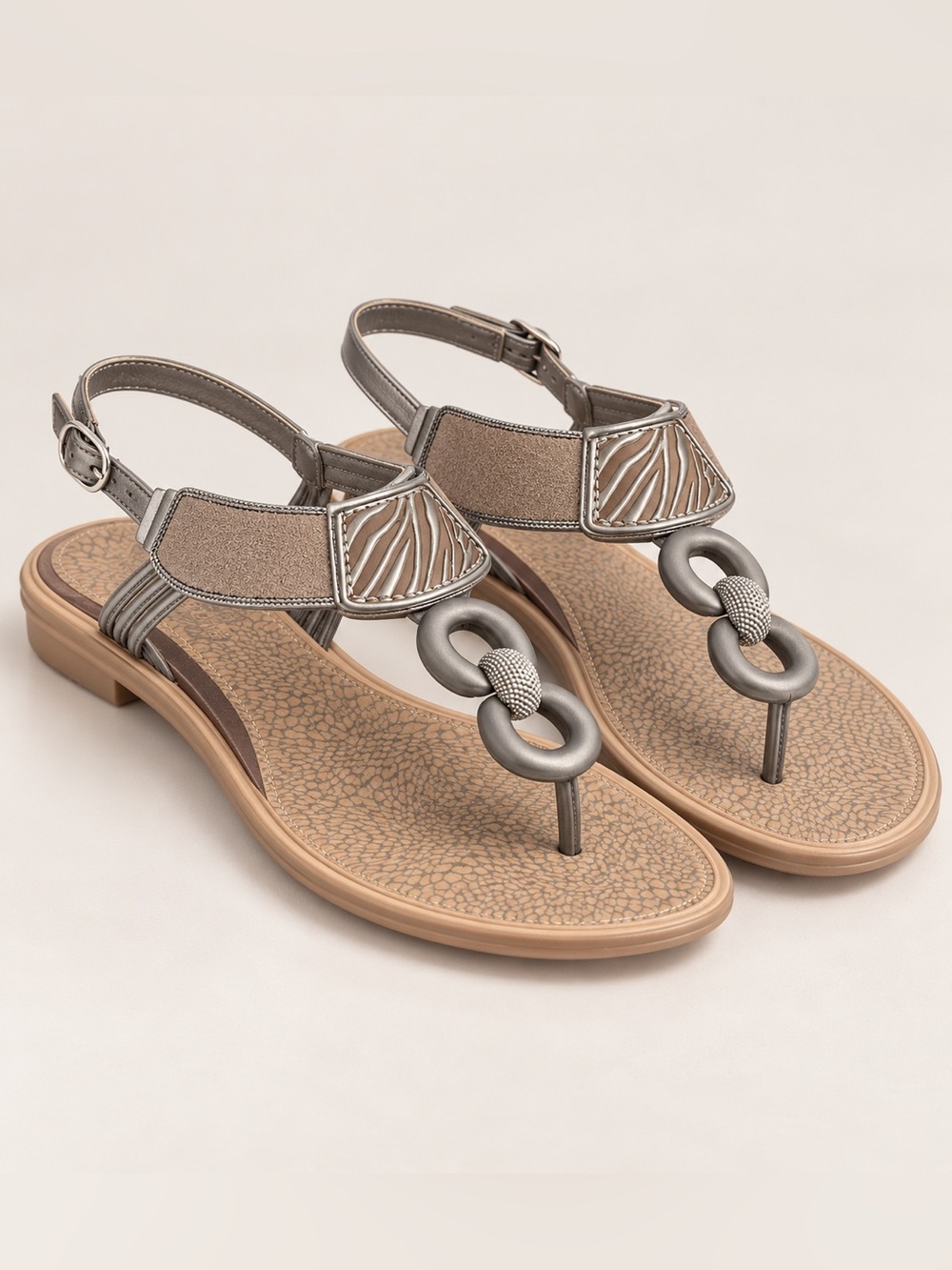 Grendha Women's Metallic Pewter Bronze Thong Sandals Size EUR 38 US 9 Ankle Stra